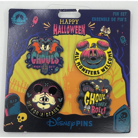 Disney Parks 4 Pin Halloween Starter Set 2023 Mickey Ghouls Vampire Bats Pumpkin - Picture 2 of 8